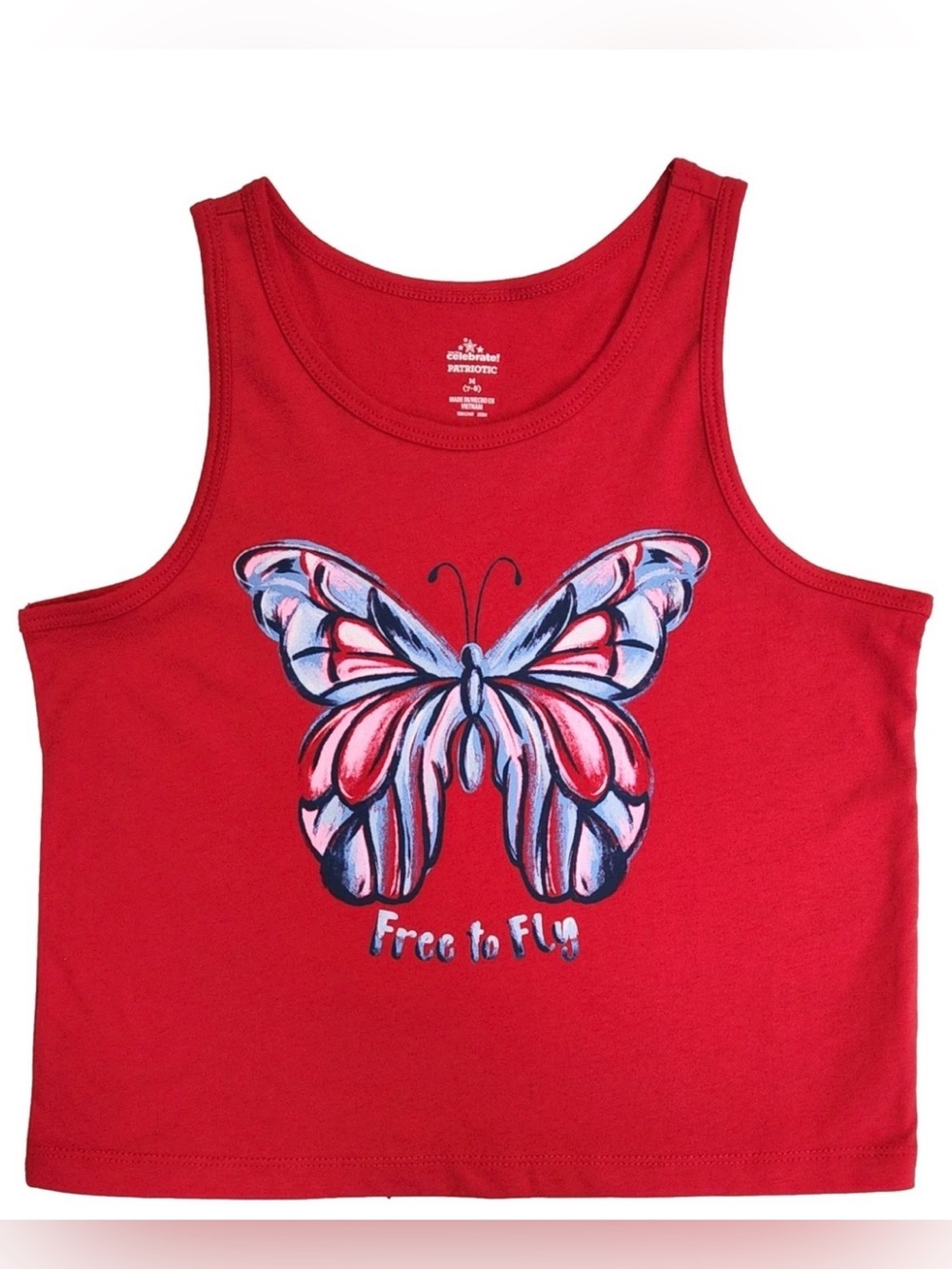 Girls' Red Butterfly Graphic Tank Top - Free to Fly